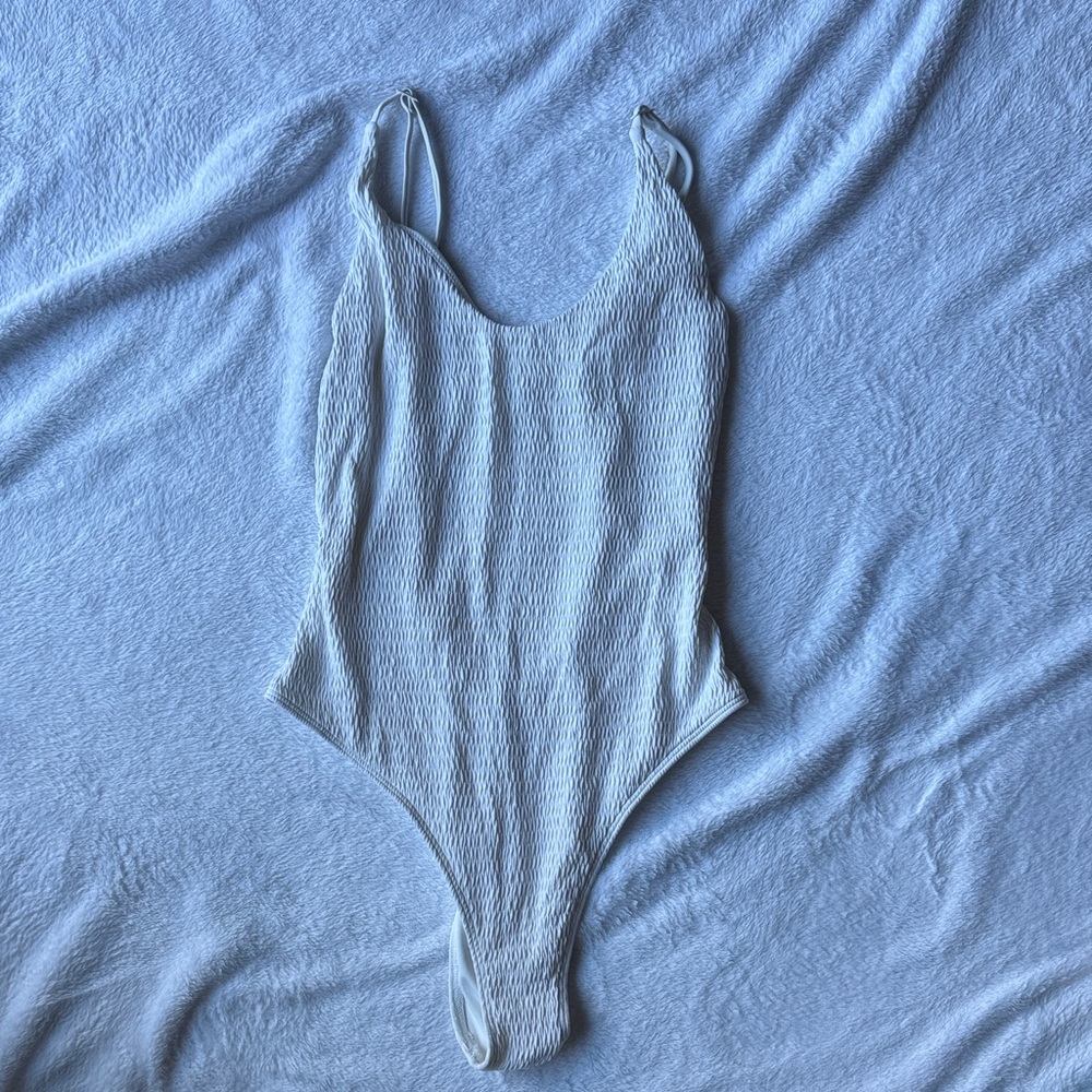 aerie white textured One-Piece Swimsuit